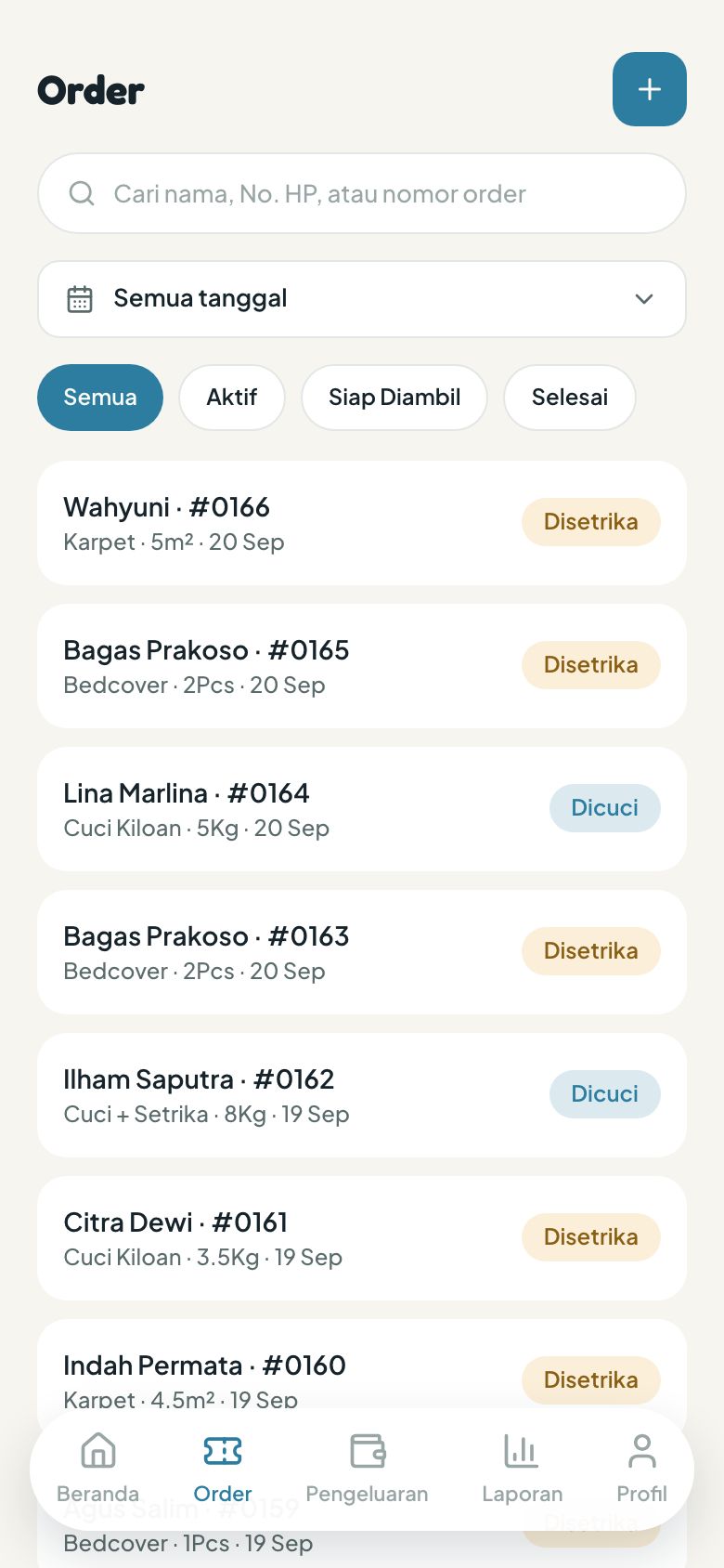 Daftar order di HP