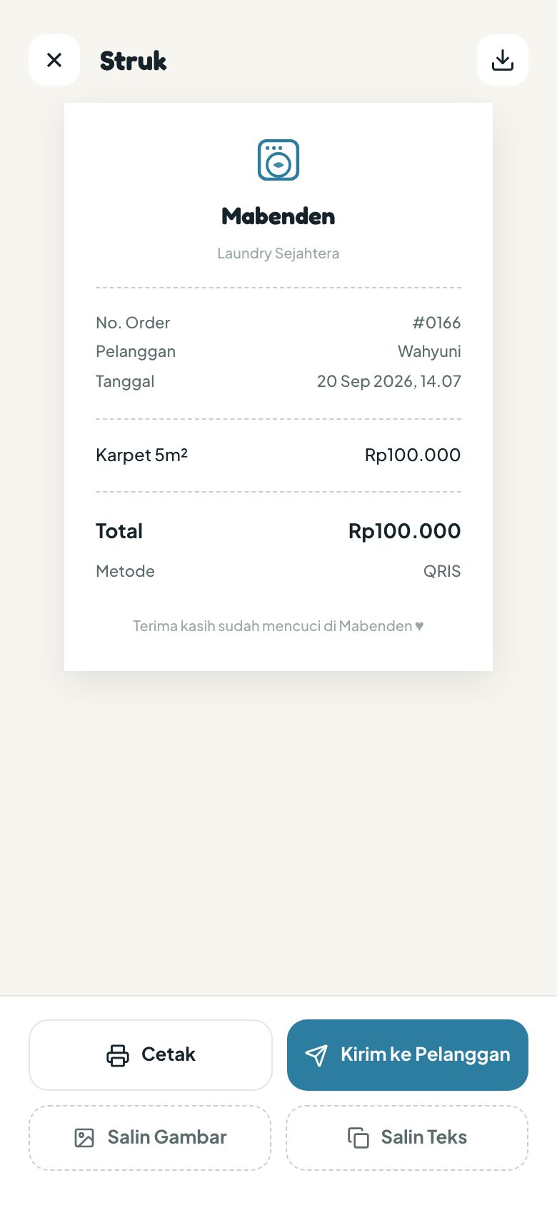 Struk digital di HP